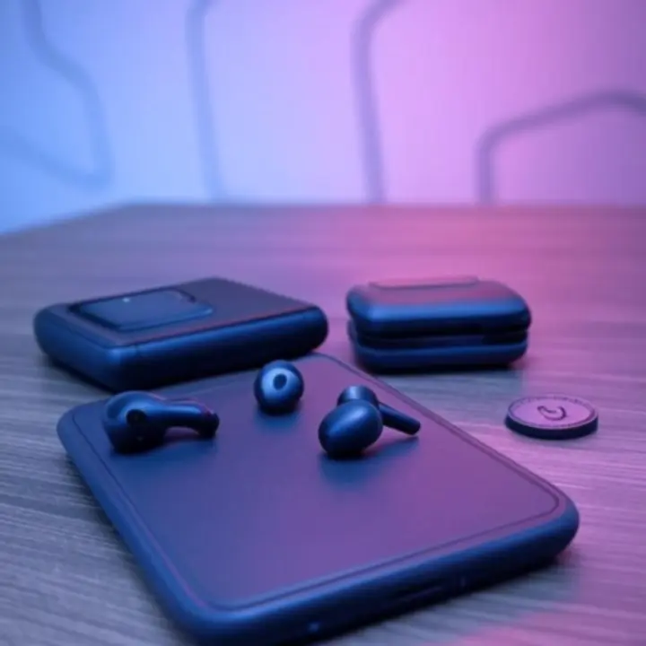 Wyróżniona kolekcja akcesoriów do telefonów na ciemnym tle z akcentami kolorystycznymi.